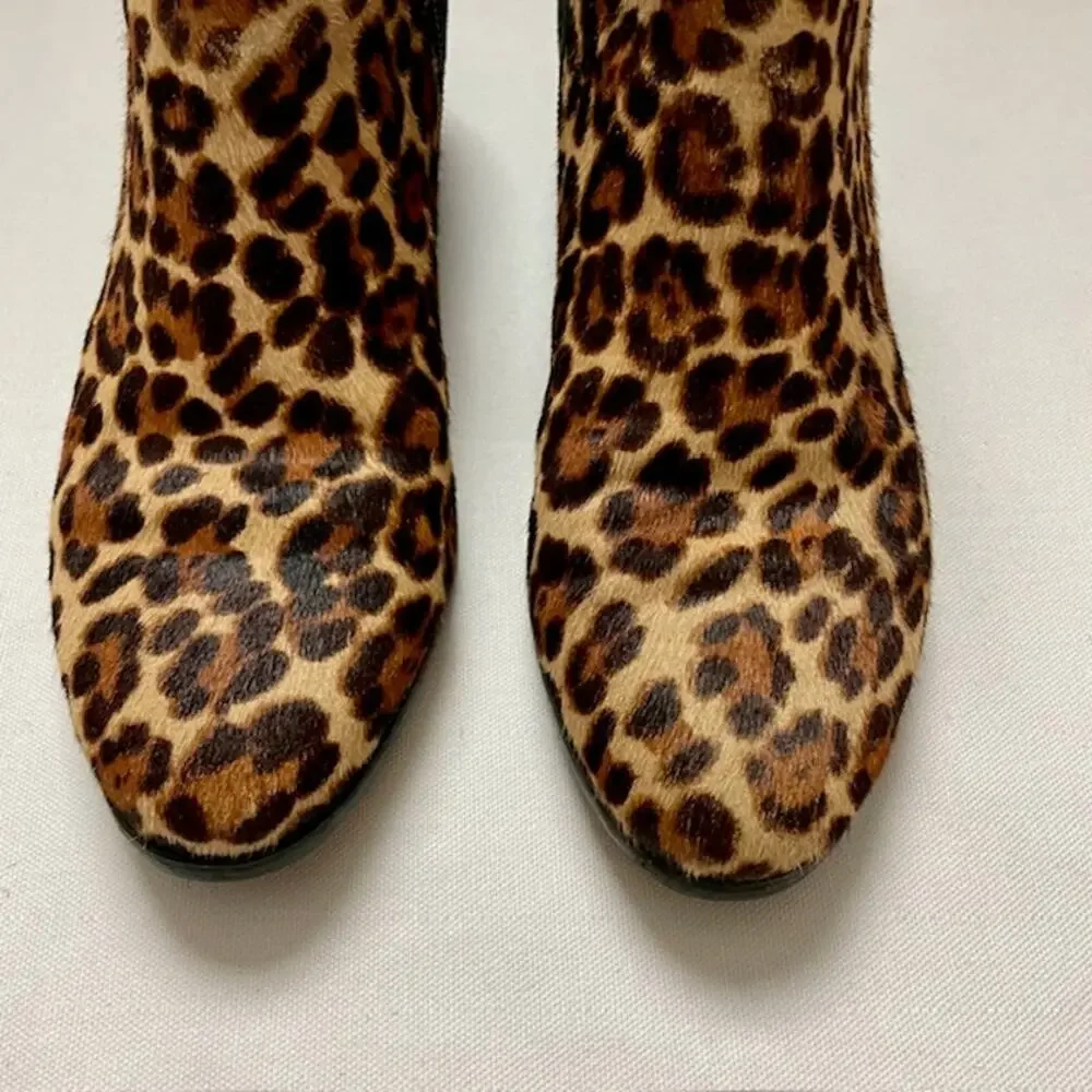 G.H. Bass Leopard Calf Hair Ankle Booties Zip Low Heel Womens 6.5M Street Chic